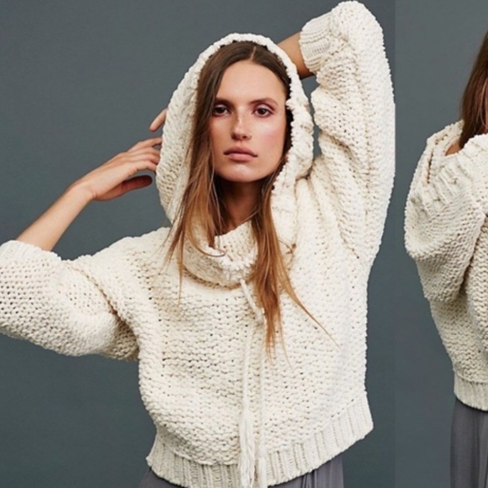 Free People Anemone Sweater Womens L Chunky Hooded Soft Fleece Boho Coastal Soft